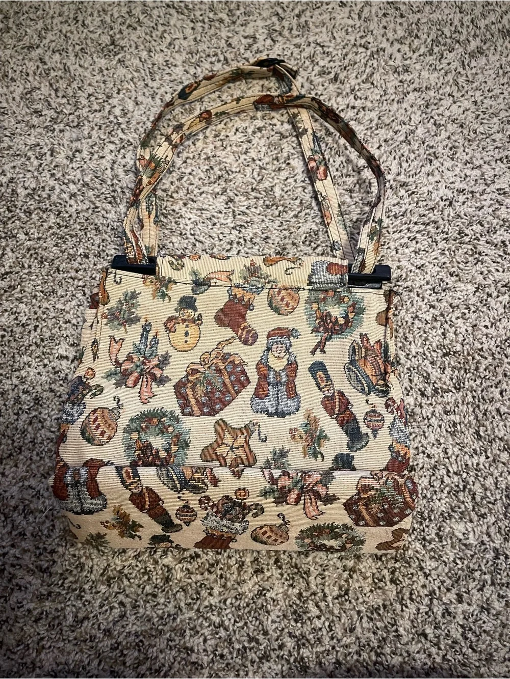 Tapestry Holiday Print Shoulder Bag - Cream Multi